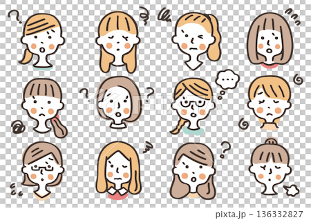 女性の顔のアイコンセット③困った表情 136332827