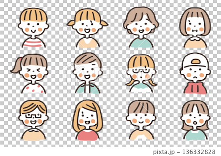 こどもの上半身のアイコンセット③ 136332828