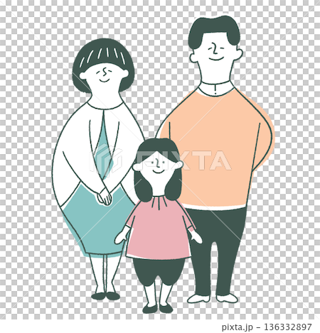 一家三口，一個女孩和一對年輕夫婦 136332897