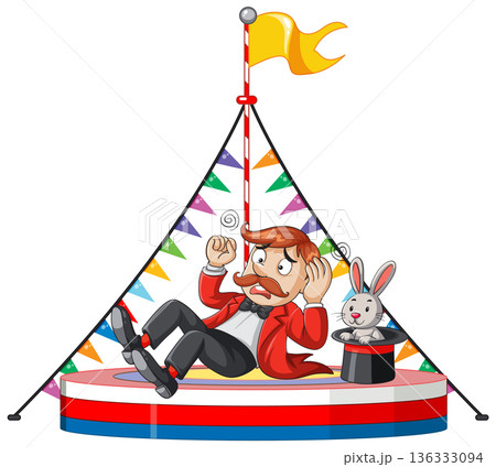 Magician Surprised on Circus Stage with Rabbit Magician Surprised on Circus Stage with Rabbit 136333094