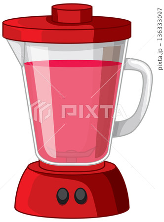 Red Electric Kitchen Blender Filled With Pink Fruit Smoothie Liquid 136333097