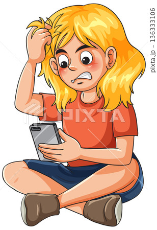Young Girl Feeling Frustrated and Confused While Using Her Smartphone 136333106