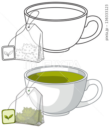 Vector Illustration of Green Tea Cup and Tea Bag Set Vector Illustration of Green Tea Cup and Tea Bag Set 136333123