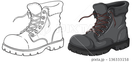 Work Boot Vector Illustration with Color and Outline Versions 136333158