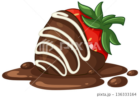 Fresh Red Strawberry Dipped in Dark Chocolate with White Chocolate Drizzle 136333164