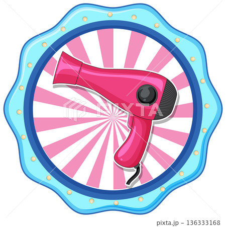 Pink Hair Dryer Icon with Decorative Badge Frame 136333168