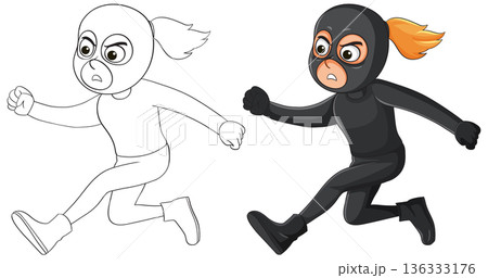 Female Burglar Running in Black Outfit Vector Illustration 136333176
