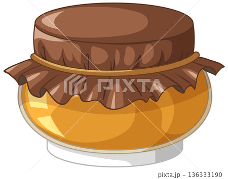 Vector Illustration of a Glass Honey Jar with Brown Fabric Lid Vector Illustration of a Glass Honey Jar with Brown Fabric Lid 136333190