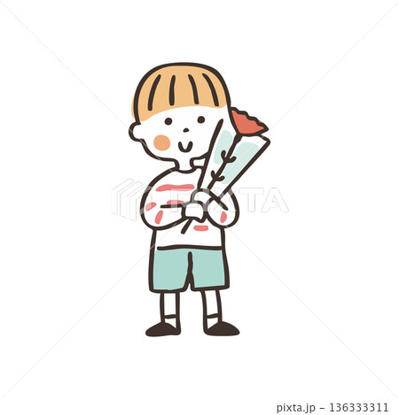 【母の日】花を持つ男の子①-1 【母の日】花を持つ男の子①-1 136333311