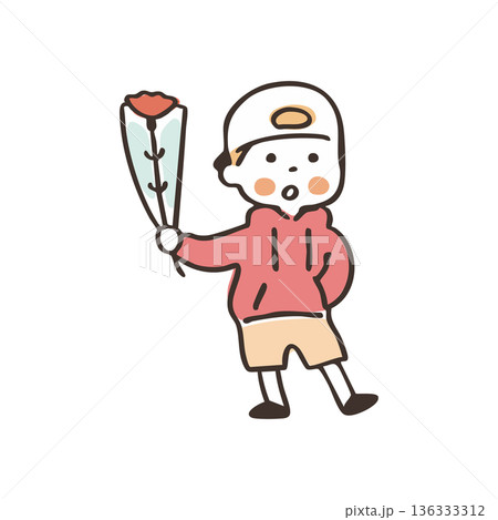 【母の日】花を持つ男の子②-1 136333312