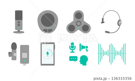 音声認識とマイクを表現したビジネス向けアイコンイラスト 会議・議事録・AI活用の概念素材 136333356