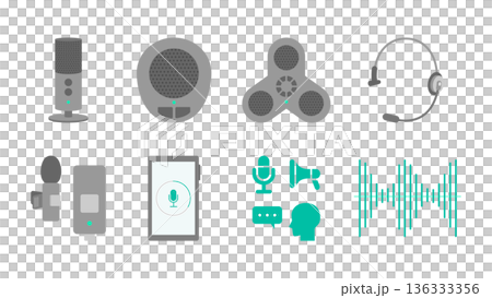 音声認識とマイクを表現したビジネス向けアイコンイラスト 会議・議事録・AI活用の概念素材 136333356