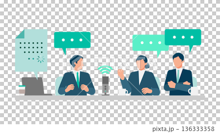 音声認識マイクで議事録を自動化するビジネスマンチームのイラスト 会議DXの表現 136333358