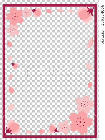 可愛的粉紅色櫻花簡約相框 136334056