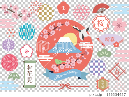 ポップな和柄の素材 136334427