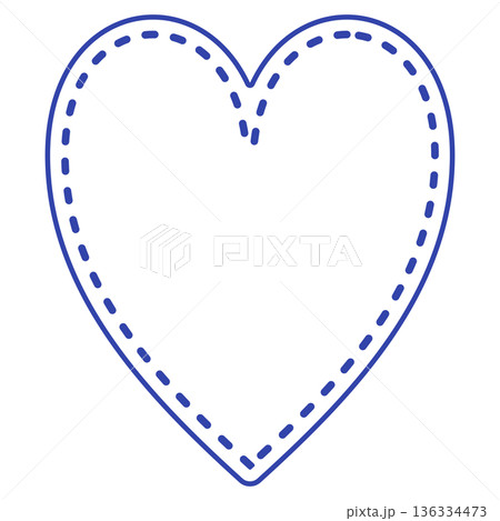 青のハート型素材｜ステッチ線　白塗り　ポップ 136334473