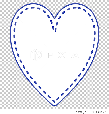 青のハート型素材｜ステッチ線　白塗り　ポップ 136334473