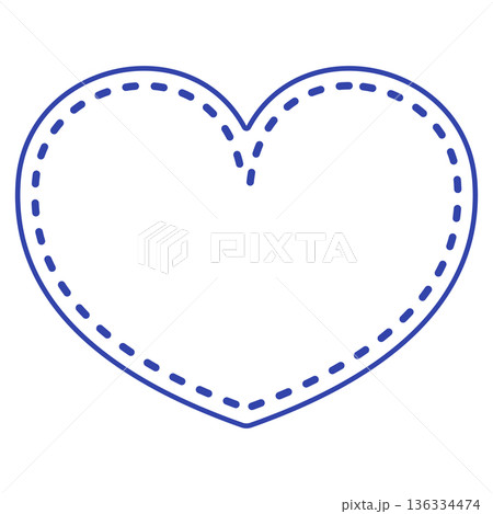 青のハート型素材｜ステッチ線　白塗り　ポップ 136334474