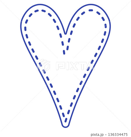 青のハート型素材｜ステッチ線　白塗り　ポップ 136334475