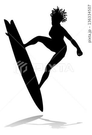 Woman Surfer Surfboard Female Surfer Silhouette 136334507