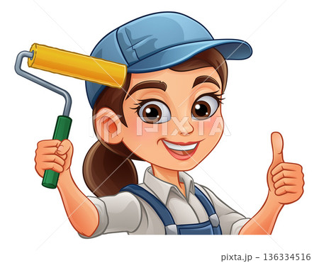Woman Female Painter Decorator Cartoon Mascot 136334516