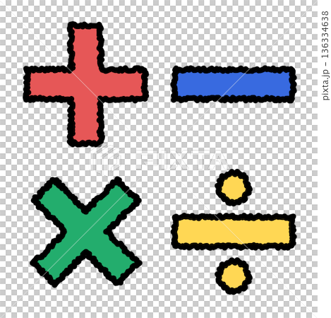 手書き風のポップな四則演算・数式素材 136334638