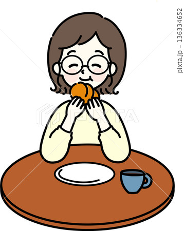 パンを食べる女性 パンを食べる女性 136334652