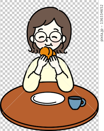 パンを食べる女性 パンを食べる女性 136334652