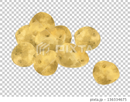 山盛りになったじゃがいも　野菜の手描き水彩イラスト素材 136334675