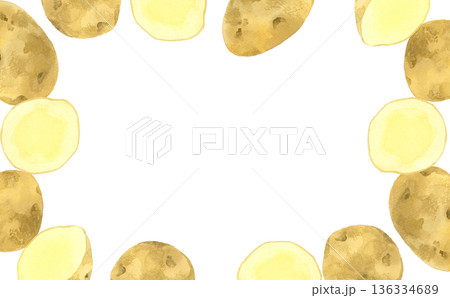じゃがいものフレーム　手描き水彩イラスト背景素材 136334689