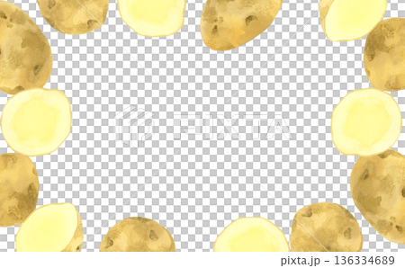 じゃがいものフレーム　手描き水彩イラスト背景素材 136334689