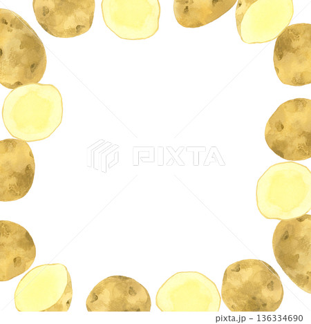 じゃがいものフレーム 手描き水彩イラスト背景素材 じゃがいものフレーム 手描き水彩イラスト背景素材 136334690