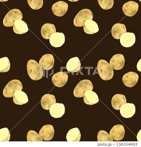 じゃがいものシームレスパターン 野菜の手描き水彩イラスト背景素材 じゃがいものシームレスパターン 野菜の手描き水彩イラスト背景素材 136334693