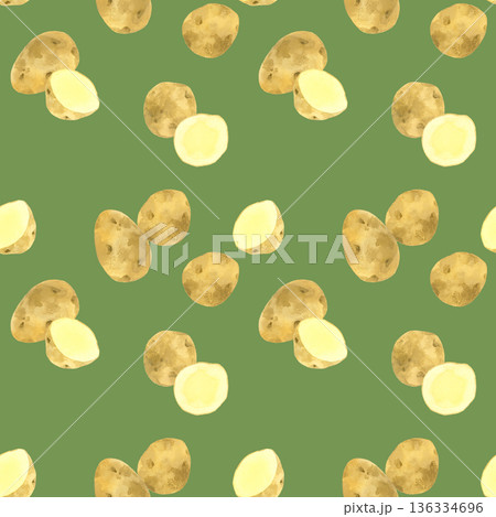 じゃがいものシームレスパターン 野菜の手描き水彩イラスト背景素材 じゃがいものシームレスパターン 野菜の手描き水彩イラスト背景素材 136334696