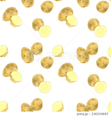 じゃがいものシームレスパターン 野菜の手描き水彩イラスト背景素材 じゃがいものシームレスパターン 野菜の手描き水彩イラスト背景素材 136334697