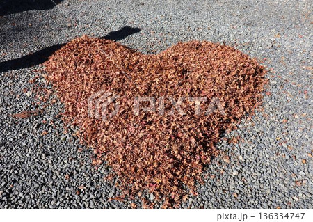 ウッドチップで形作られたハートのオブジェ 136334747