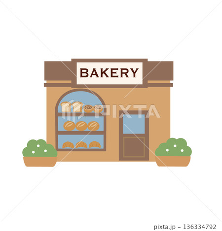 パン屋のイラスト　ベーカリー　アイコン　建物アセット　お店 136334792