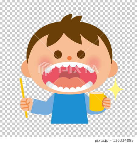 A child with beautiful teeth who is good at brushing his teeth 136334885