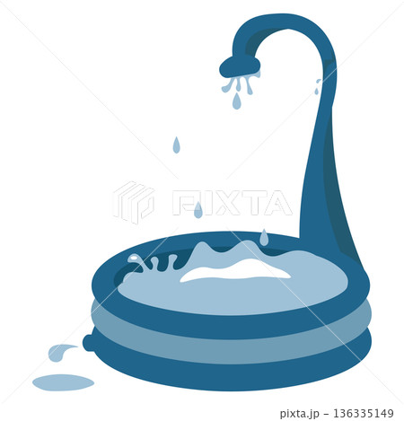 ビニールプールにシャワーで水をためるイラスト ビニールプールにシャワーで水をためるイラスト 136335149