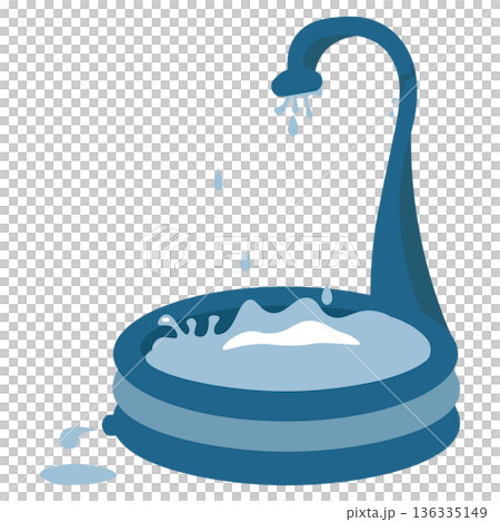 ビニールプールにシャワーで水をためるイラスト ビニールプールにシャワーで水をためるイラスト 136335149