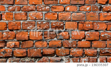 ヴィンテージ感あふれる赤レンガ壁のインダストリアル背景素材 136335307