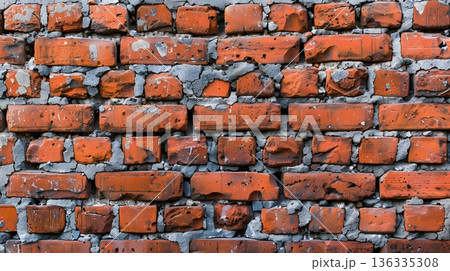 ヴィンテージ感あふれる赤レンガ壁のインダストリアル背景素材 136335308