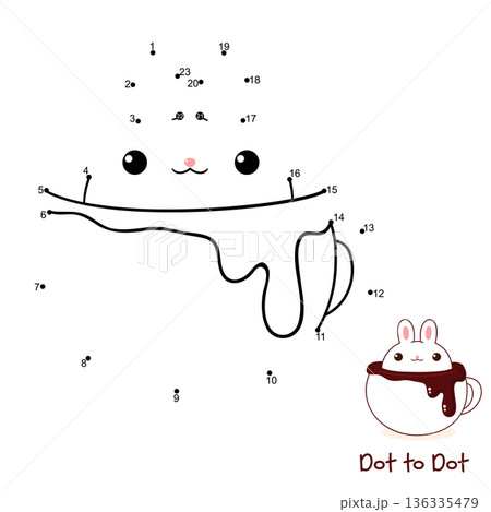 Connect The Dots and Draw Cute bunny in cup. Dot to dot puzzle - cartoon animal in cup in kawaii style. Educational Game for Kids. Drawing for Preschool children. Vector Illustration EPS8 Connect The Dots and Draw Cute bunny in cup. Dot to dot puzzle - cartoon animal in cup in kawaii style. Educational Game for Kids. Drawing for Preschool children. Vector Illustration EPS8 136335479