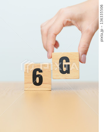 wooden block of 6G, Generation of Cellular Mobile Communications, Technology, network, Social media and digital concepts wooden block of 6G, Generation of Cellular Mobile Communications, Technology, network, Social media and digital concepts 136335506