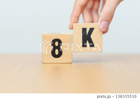 wooden block of 8K, display resolution, Ultra High Definition, UHD, pixels, Technology, network, TV streaming, Social media and digital concepts wooden block of 8K, display resolution, Ultra High Definition, UHD, pixels, Technology, network, TV streaming, Social media and digital concepts 136335510