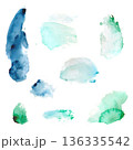 紺色と緑色の水彩のにじみ・手描きペイント 136335542