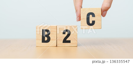 hand change wooden block from B2C. Business to Customer, ECommerce, Marketplace, marketing, Logistics and technology concept hand change wooden block from B2C. Business to Customer, ECommerce, Marketplace, marketing, Logistics and technology concept 136335547