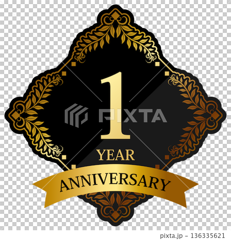 Luxurious 1st anniversary emblem in black and gold Luxurious 1st anniversary emblem in black and gold 136335621
