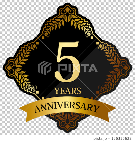 Luxurious 5th anniversary emblem in black and gold Luxurious 5th anniversary emblem in black and gold 136335622