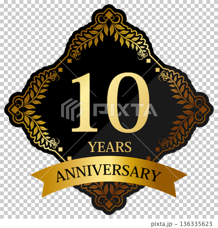 Luxurious 10th anniversary emblem in black and gold Luxurious 10th anniversary emblem in black and gold 136335623